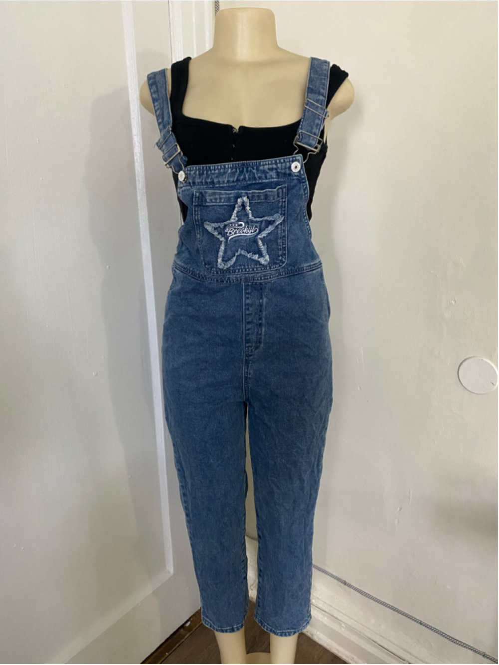 Denim overalls with star patch